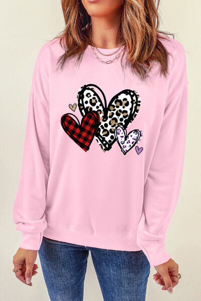 Pink 3 Heart Sweatshirt Plaid and Chaeta Print