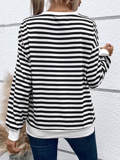 Heart Patch Black and White Striped Sweatshirt