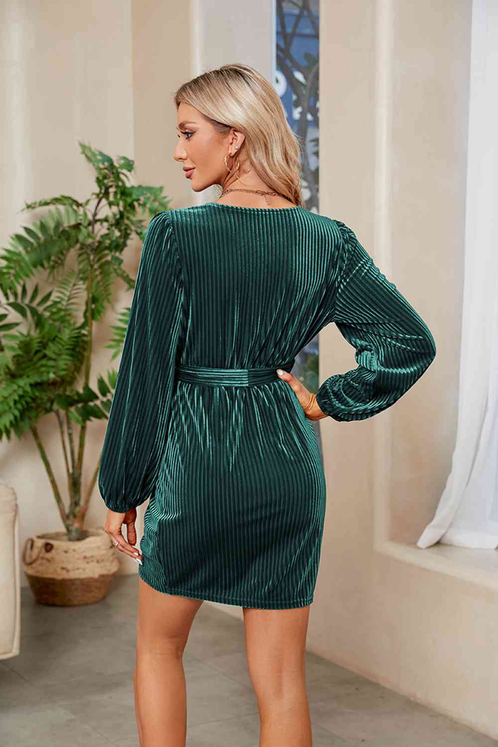 Ribbed Tie Front Mini Dress/ Robe