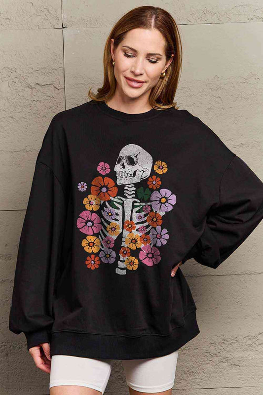 Simply Love Simply Love Full Size Flower Skeleton Sweatshirt