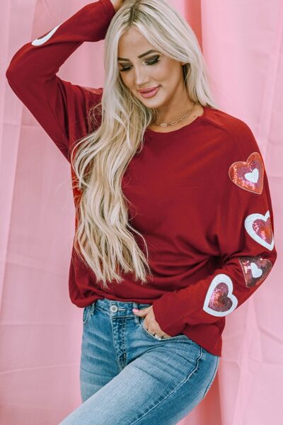 Heart Sequin Long Sleeve Shirt